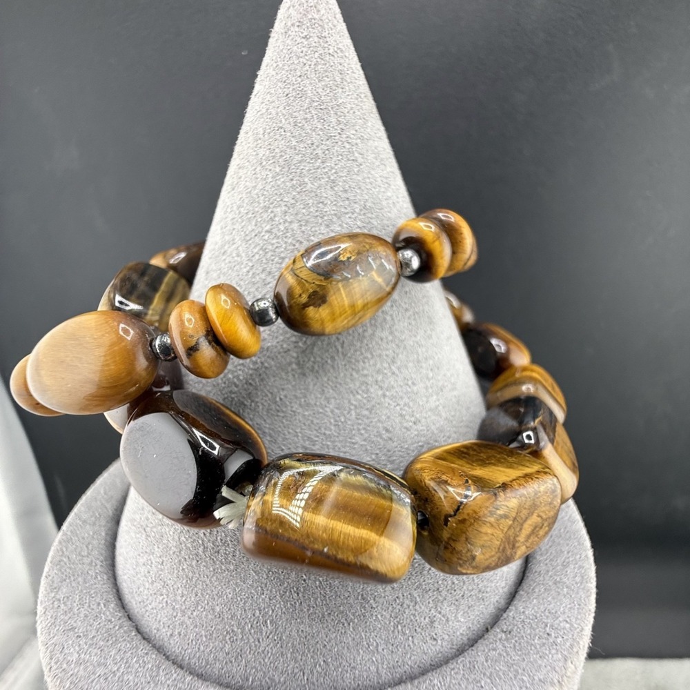 Tigers Eye Beaded Stone‎ Bracelet Lot of 2 7" 7"